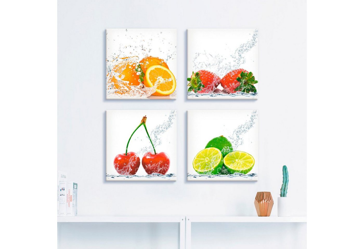 Artland Leinwandbild »Früchte mit Spritzwasser«, Lebensmittel (4 Stück)-HomeTrends