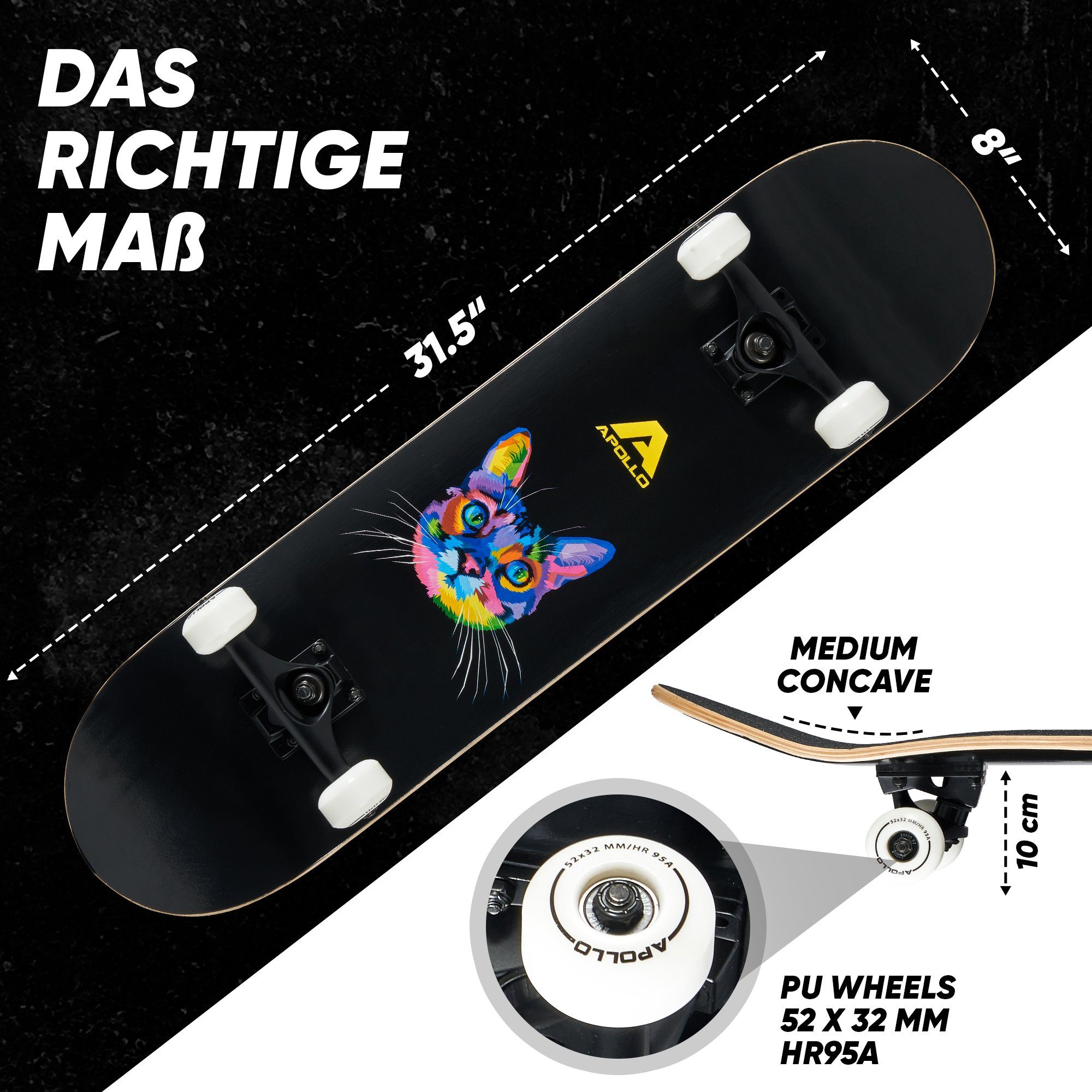 Apollo Skateboard Skateboard Kinder und Erwachsene Wood Board, Kinder Skateboard ab 6 Jahre – Bild 5 von 5