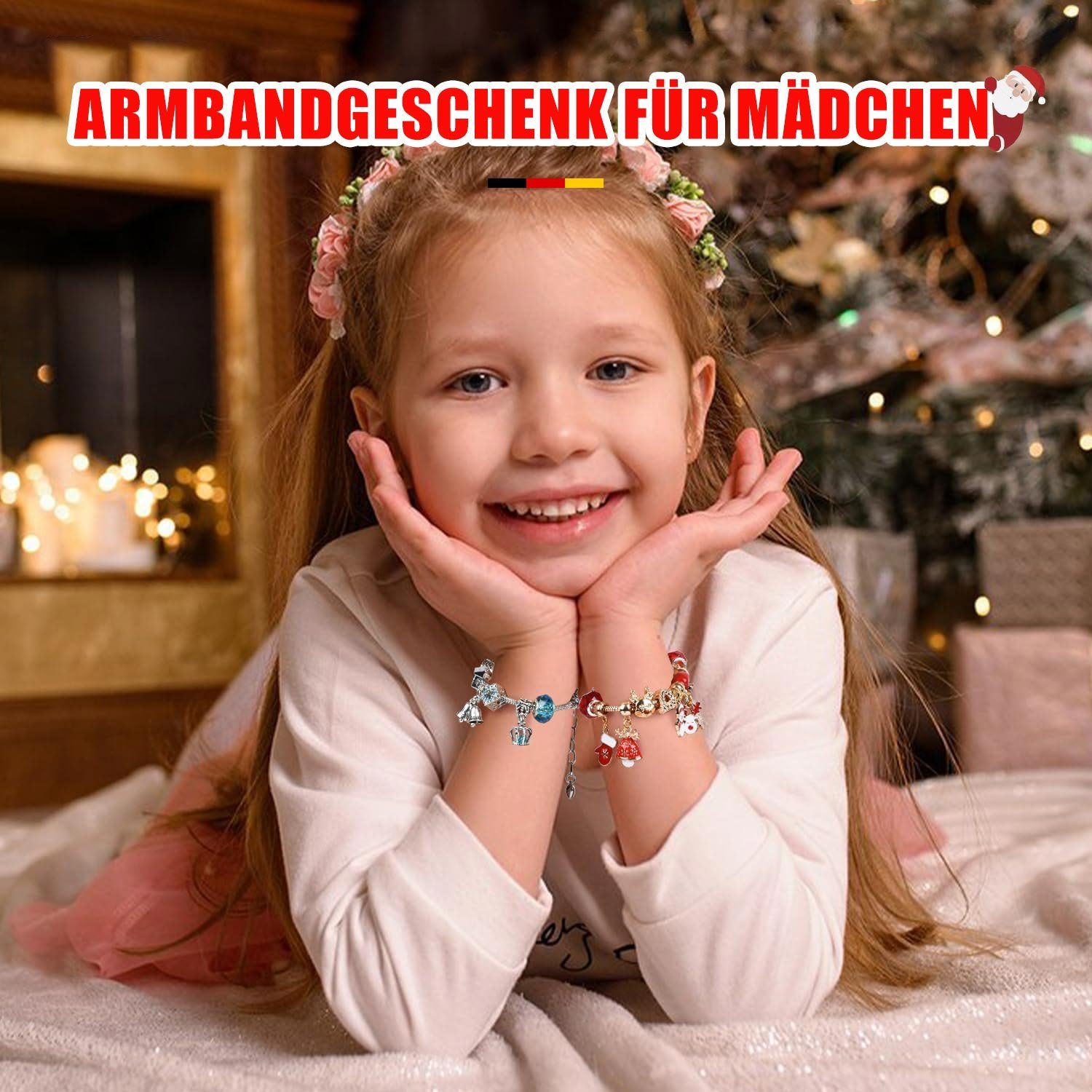 MAGICSHE 24 Rot Armband Adventskalender Anhänger Füllprozess Sets, Weihnachtskalender Armband DIY