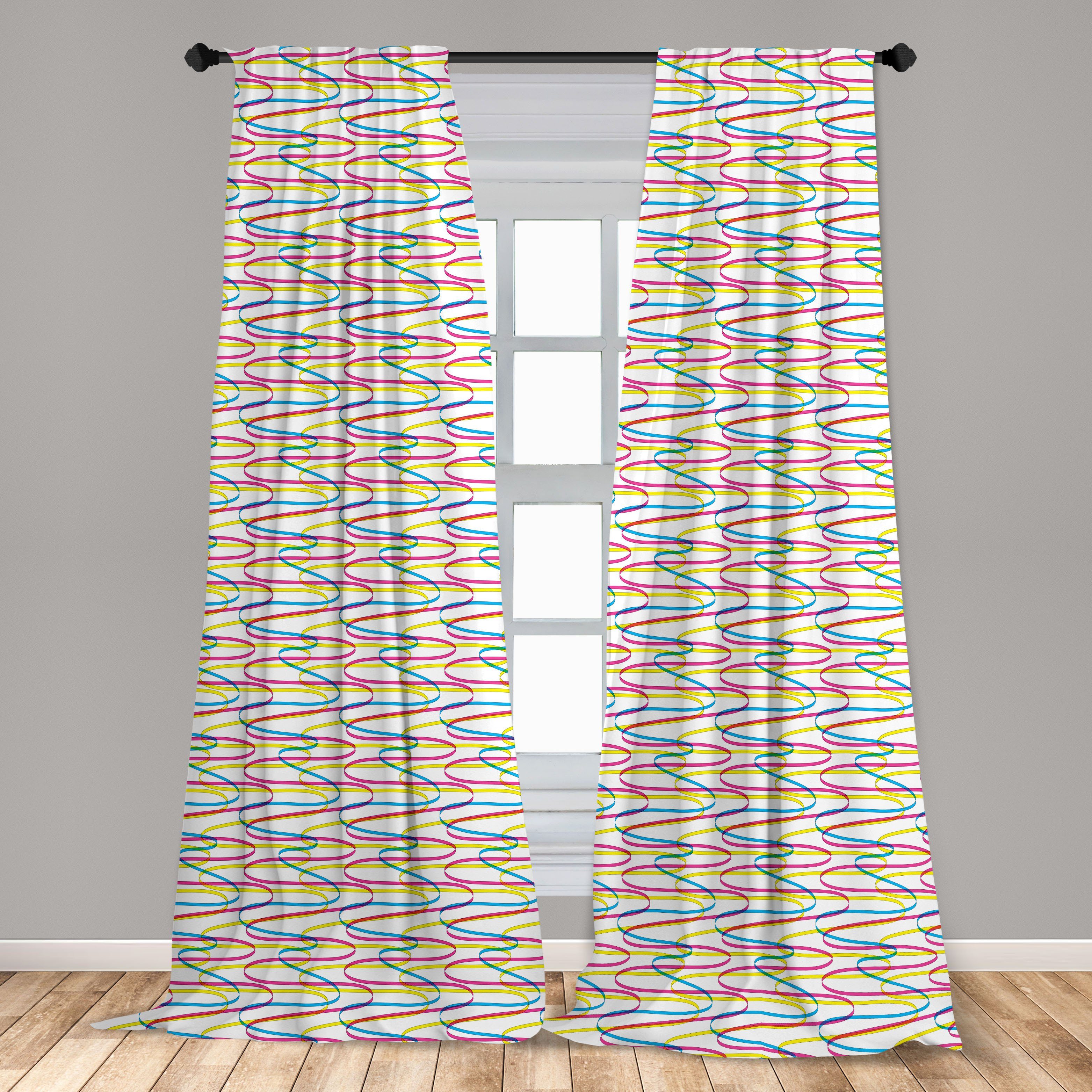 Gardine Vorhang für Wohnzimmer Microfaser, Muster Linien Abakuhaus, Dekor, Schlafzimmer Bunt Gewellte