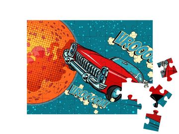 puzzleYOU Puzzle Comic: Astronaut Fahrer mit Auto auf dem Mars, 48 Puzzleteile, puzzleYOU-Kollektionen Comic