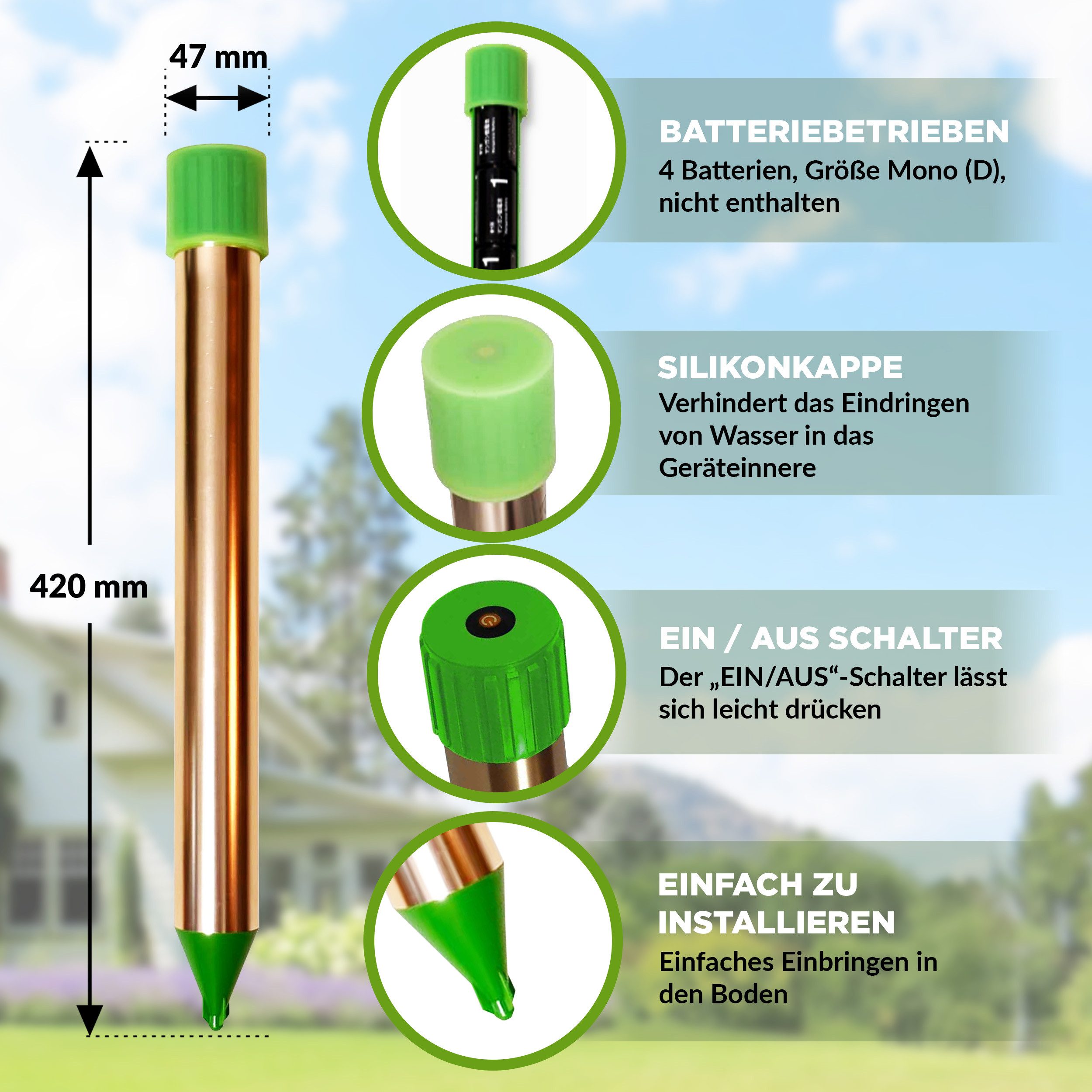 ISOTRONIC Vibrations-Tierabwehr Goldfinger Wühltiervertreiber Batterie, 1-tlg.