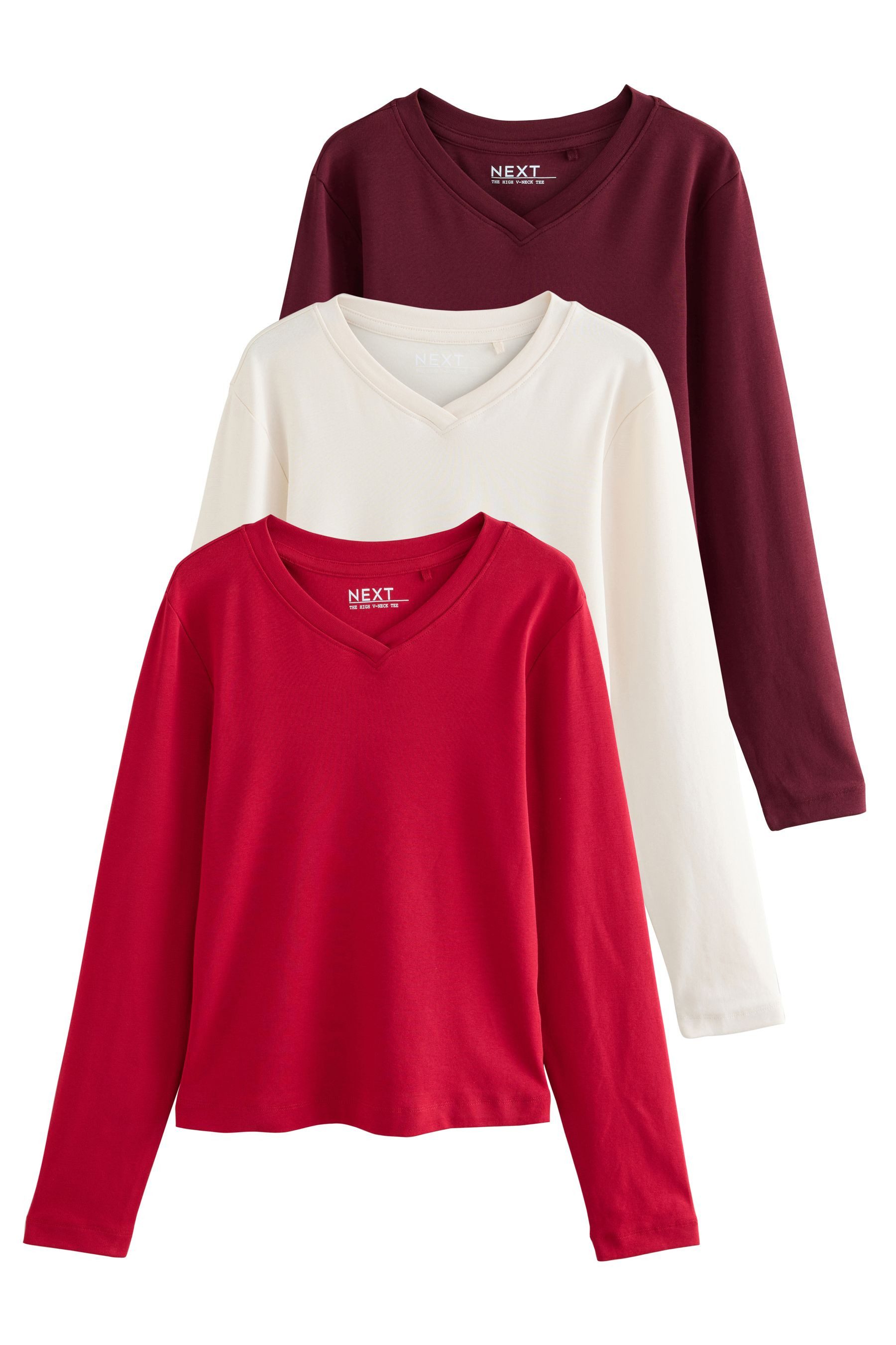 Next Langarmshirt 3er-Pack Langarmshirts mit V-Ausschnitt (3-tlg)