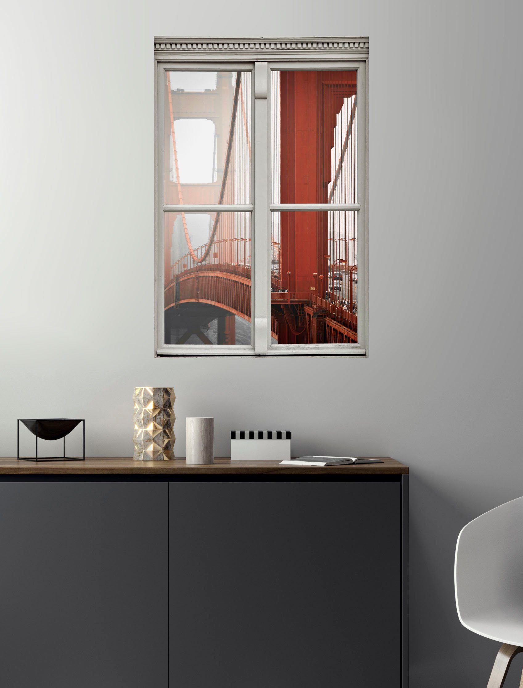 queence Wandsticker Brücke, Wandsticker, Wandbild, selbstklebend, 3D, Fenster
