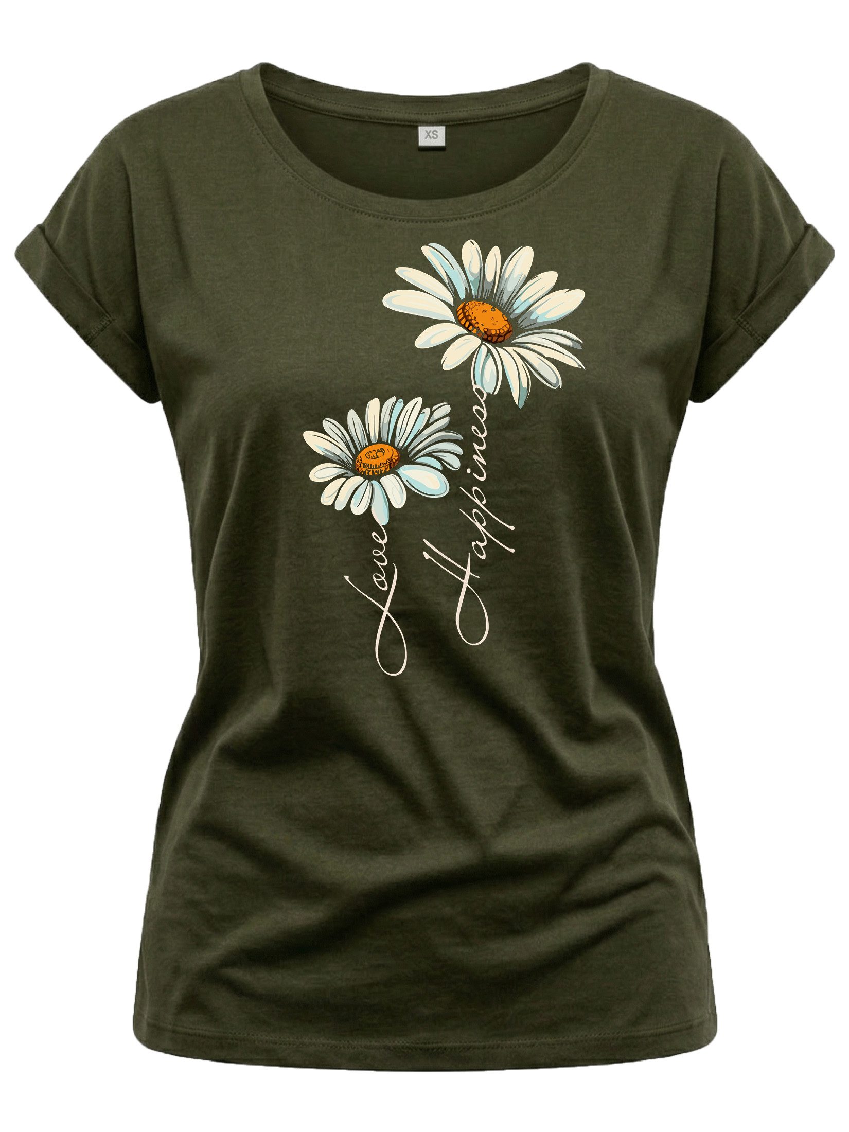 Print-Shirt Damen Kurzarm Top Blumen Gänseblümchen floral Blumenmuster