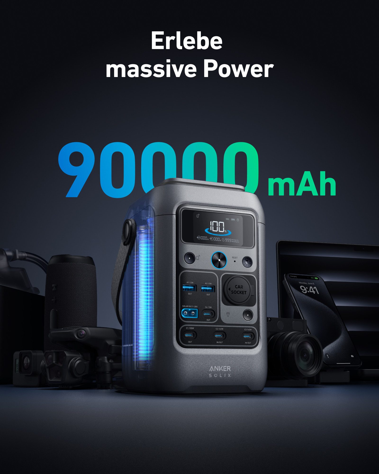 Anker Stromerzeuger Anker SOLIX C300 DC Powerbank 288Wh LiFePO4 mit Schutztasche, (1-tlg)