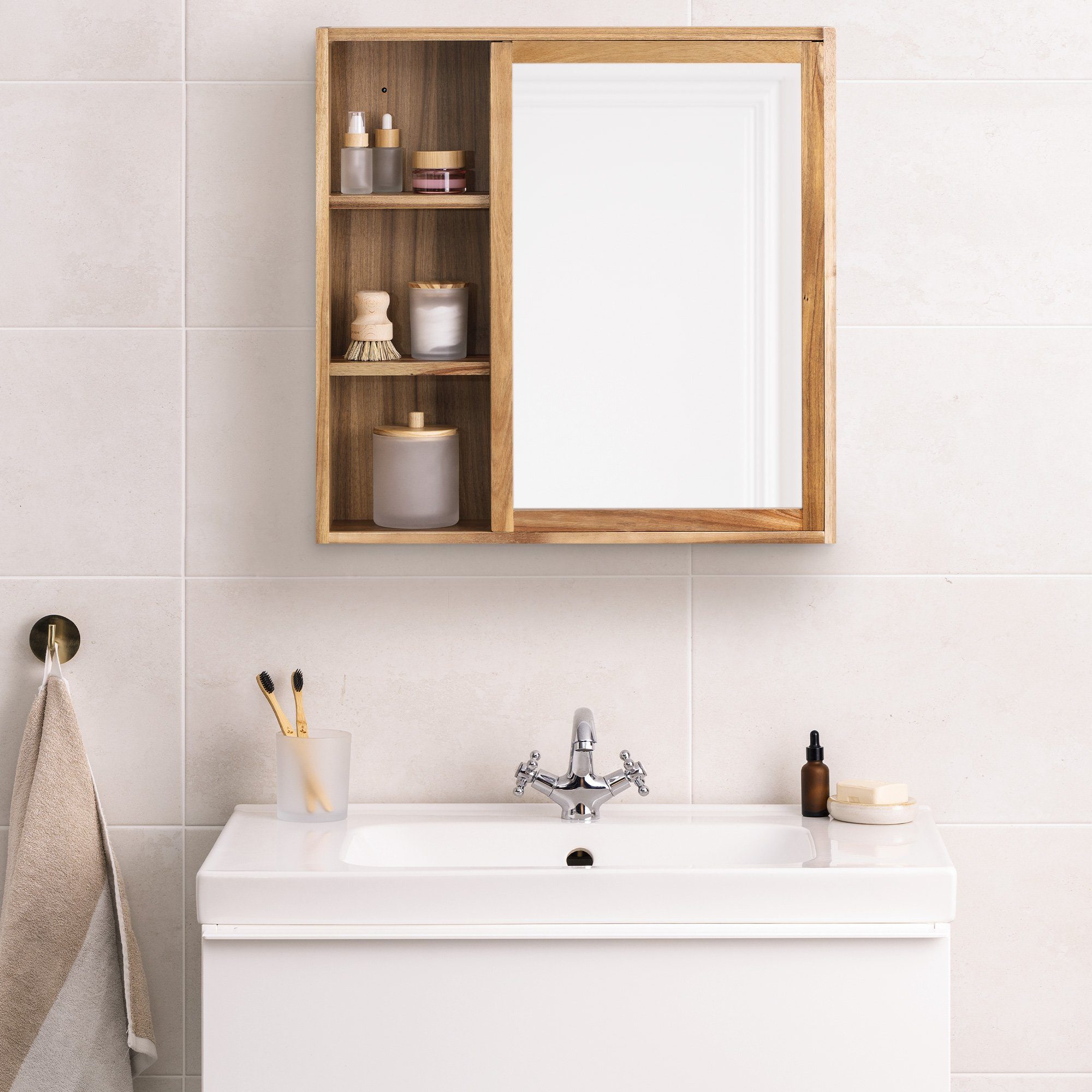 Navaris Spiegelschrank Hängender aus Badezimmerschrank - mit Holz Spiegel