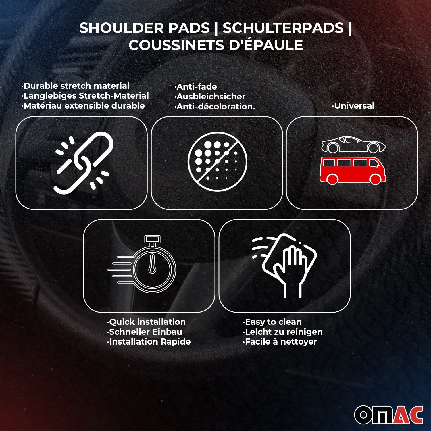 OMAC Steering Wheel Cover SPARCO Shoulder Pad Set Universal Steering Wheel Protector Black Grey, Odorless, Easily Adjustable, Flexible