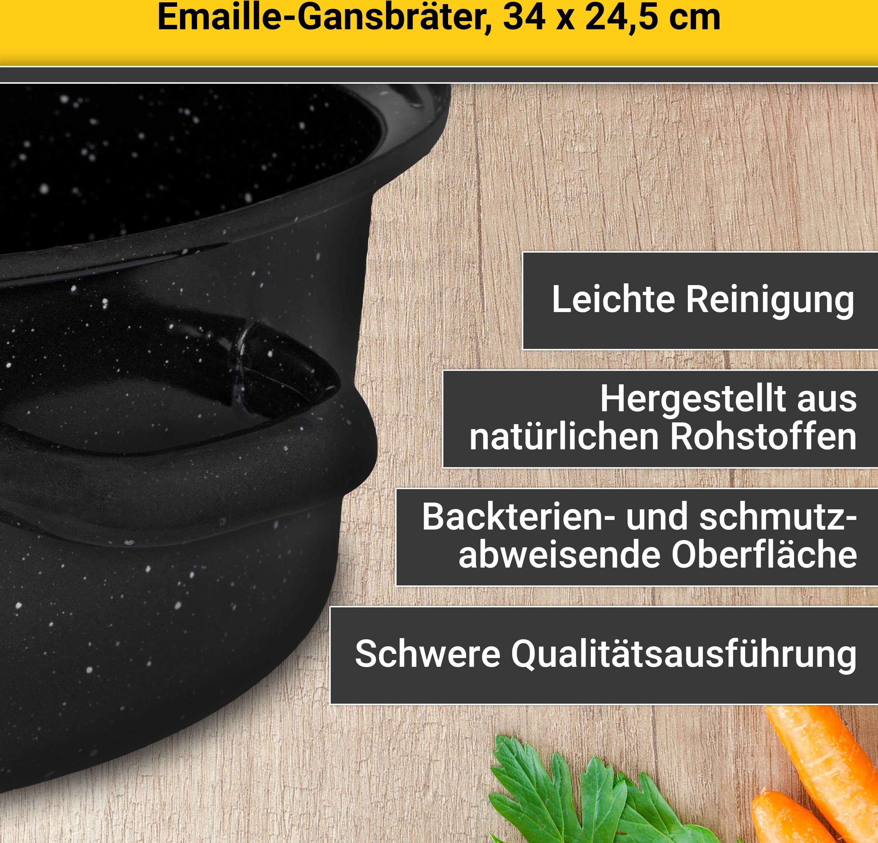 Krüger Bräter Gansbräter mit Tropfdeckel, Emaille, für Induktions-Kochfelder geeignet