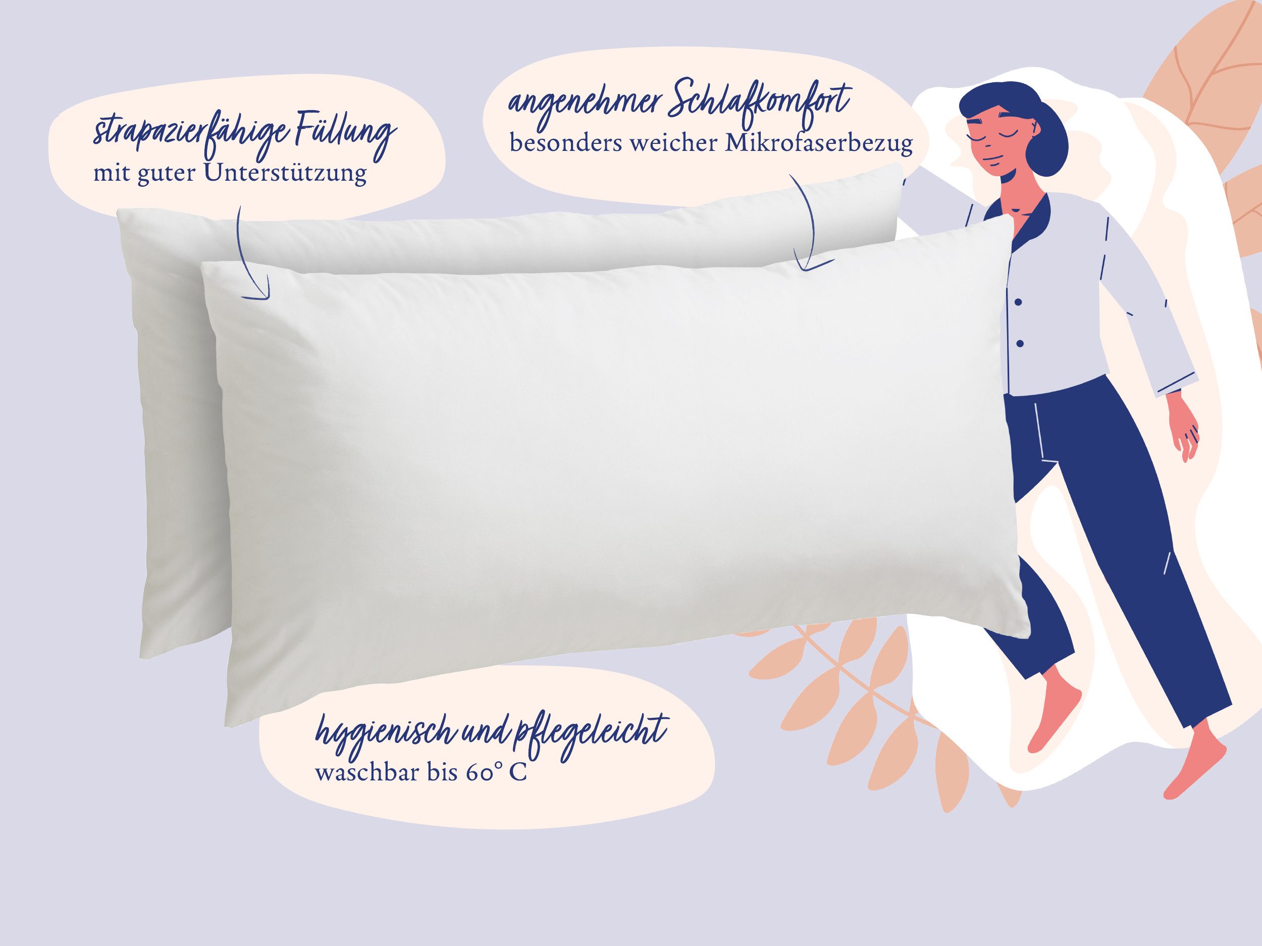 Badenia Trendline Microfaserkissen Badenia Trendline® Kissen Essentials, Füllung: Polyester, Bezug: weich und anschmiegsam, Seitenschläfer, Rückenschläfer, Bauchschläfer, Spar-Set, 2-tlg., waschbar bis 60°C, allergikergeeignet