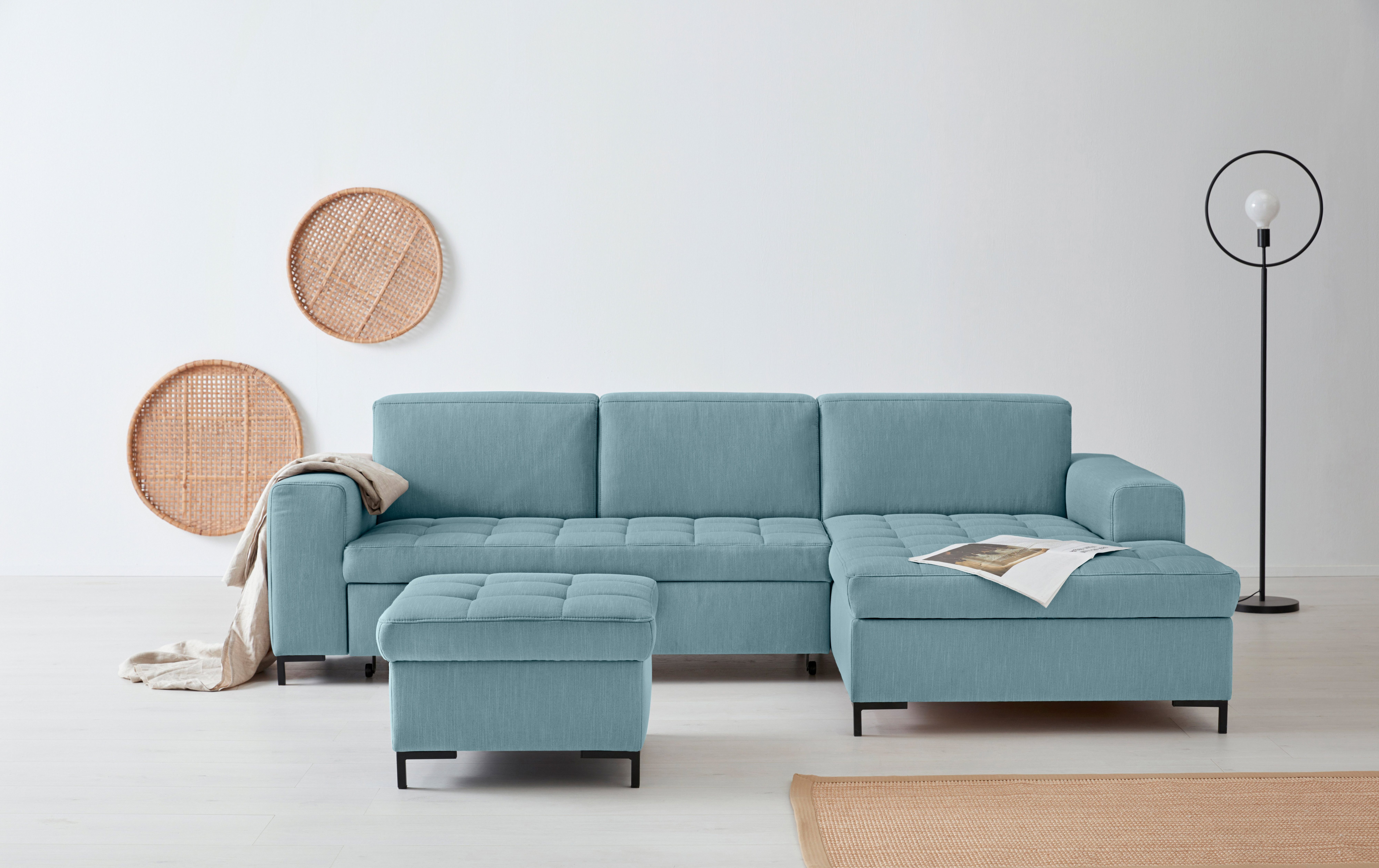 OTTO products Ecksofa Grazzo, zeitlos & elegant, moderne Sitzheftung, Breite 266cm, L-Form, hochwertige Stoffe aus recyceltem Material, Steppung im Sitzbereich