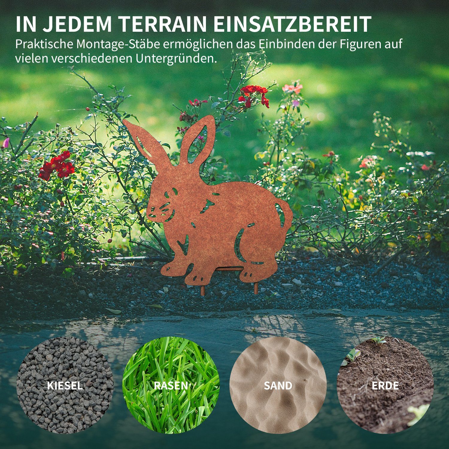 Rost, Kaninchen Gartenfigur Designs (silber) Gartenstecker Blumenstecker verschiedenen in VERDOBA