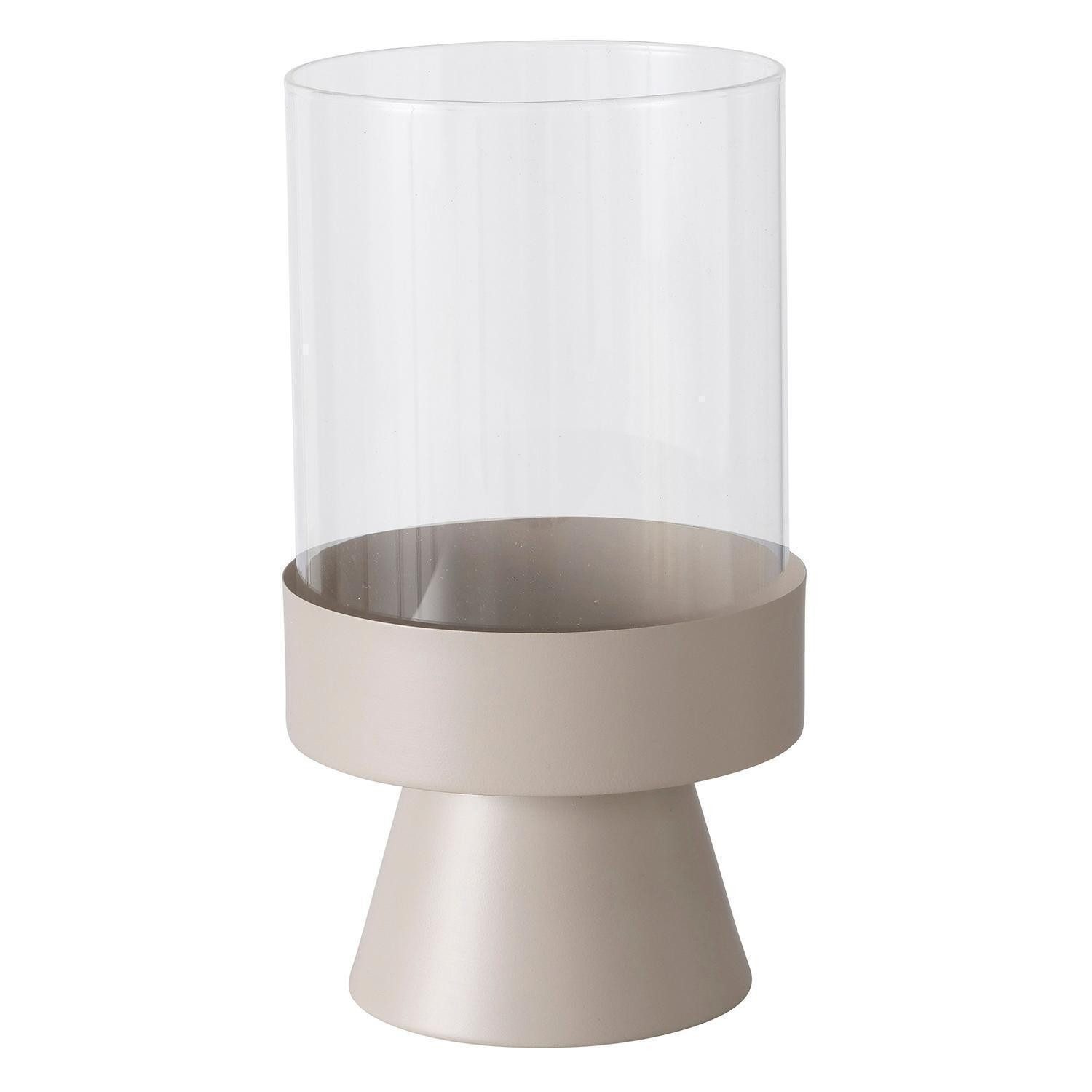 Windlicht PALLAS, Beige, Ø 16 cm, H 28 cm, mit Metallfuß