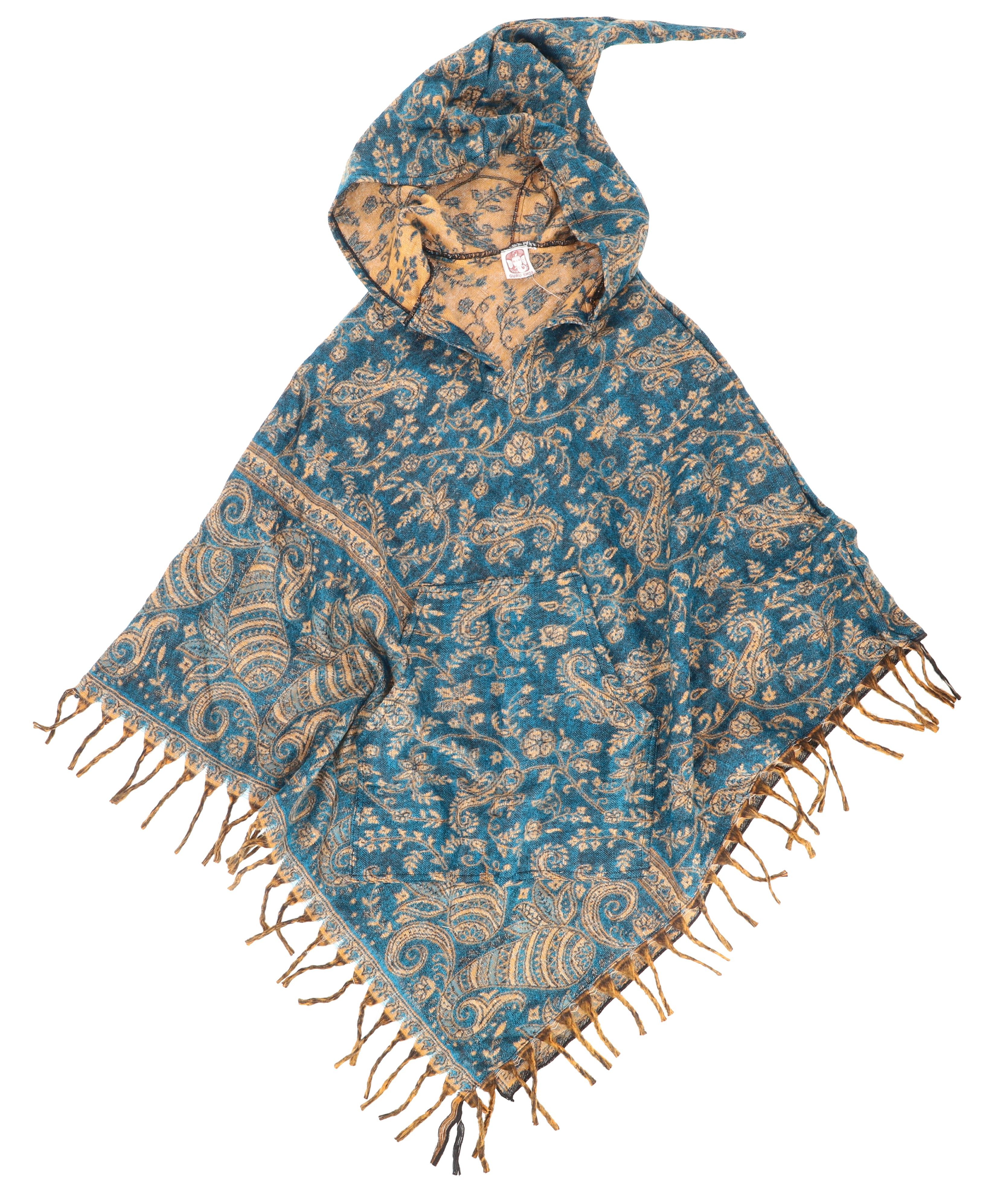 Guru-Shop Langjacke Ethno Hippie Poncho mit langer Zipfelkapuze -..