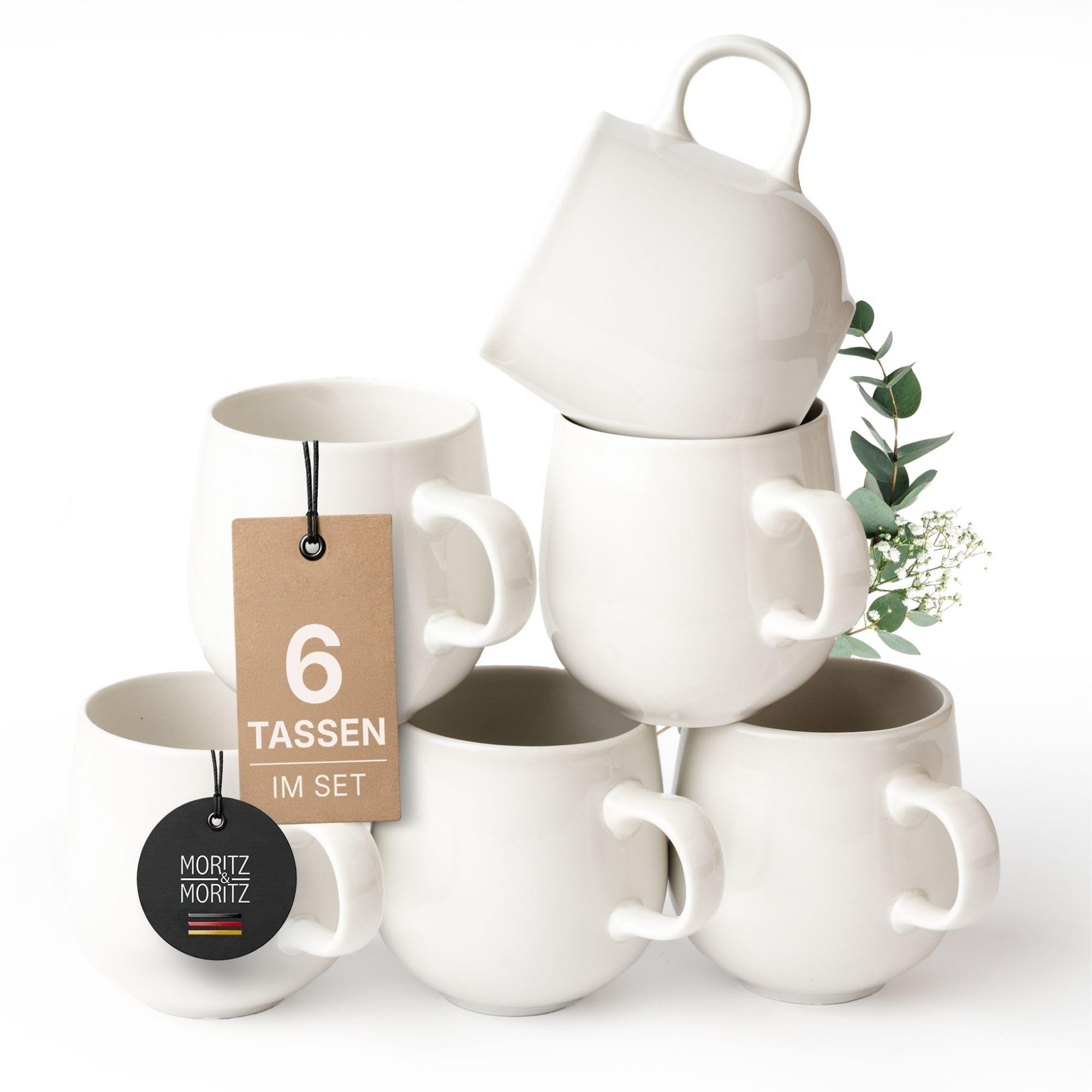 Moritz & Moritz Tasse ALHAMBRA Kaffeebecher Creme, 6-tlg., Steinzeug, Hochwertiges Steinzeug, Spülmaschinengeeignet