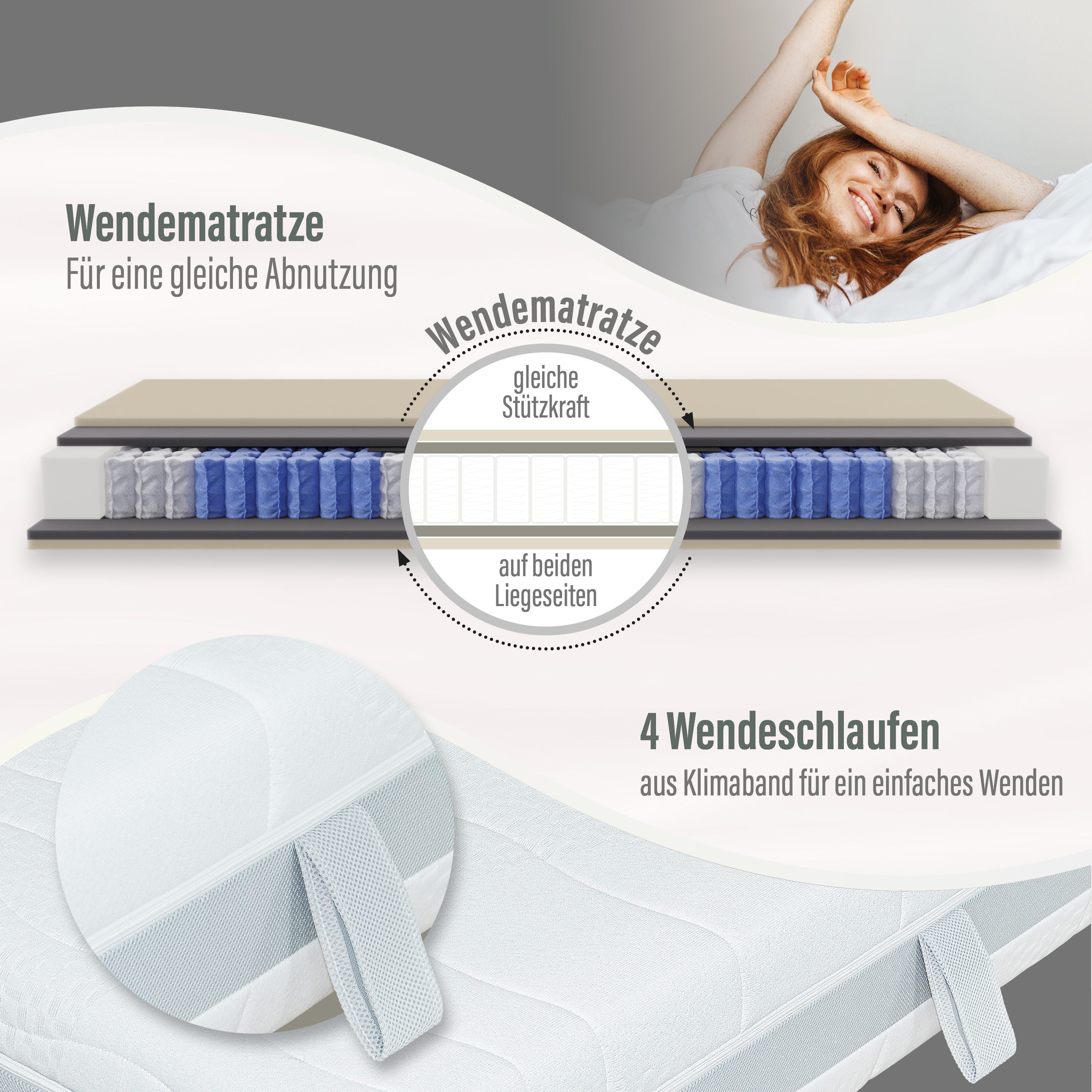 Taschenfederkernmatratze Feel Like Latex TWIN - GOLD, Matratze 90x200 cm, 140x200 cm und mehr, Beco, 22 cm hoch, Premium-Hybridmatratze für besten Schlafkomfort – Bild 4 von 5