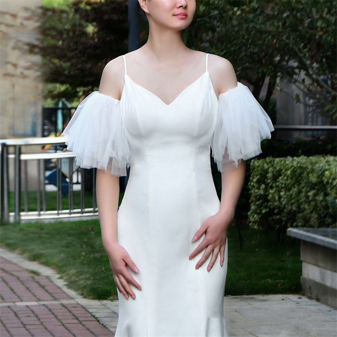 DÖRÖY Schleier Brautkleid mehrlagiges weißes Kleid Schal Accessoires mit mit Ärmeln