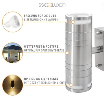 SSC-LUXon LED Aufbaustrahler Aussen-Wandleuchte Wandlampe up & down Aufbauleuchte, IP44 Edelstahl