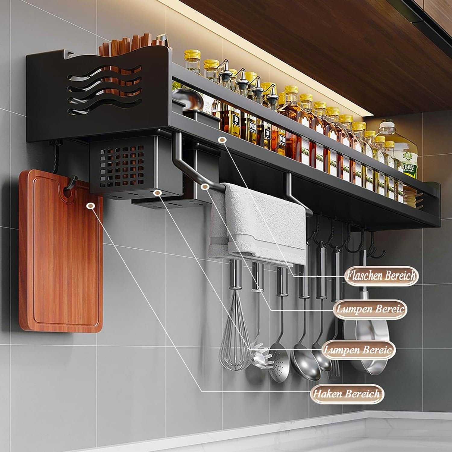 NUODWELL Gewürzregal Hängend Multifunktionales Küche Bad(Schwarz) Gewürzhalter Regal für