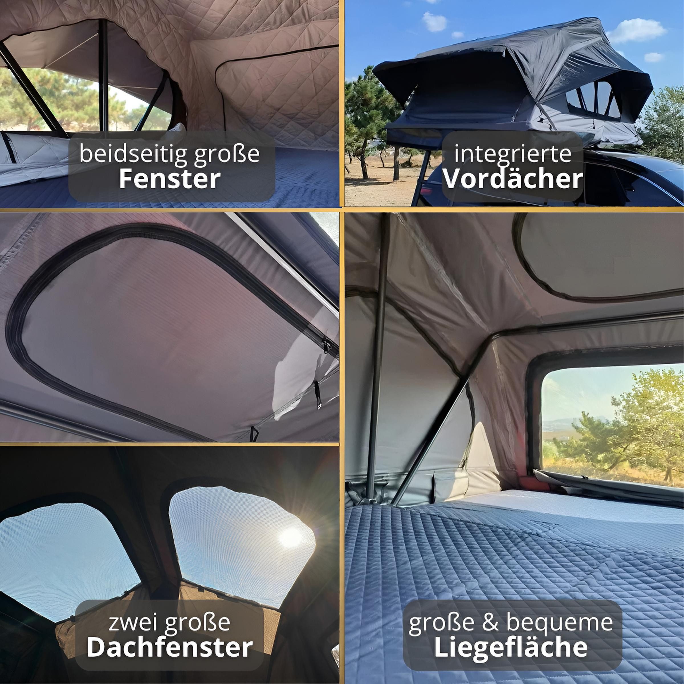 TZIpower Dachzelt Autodachzelt Grau/Schwarz Softcase Dachzelt 2 Größen opt. Sonnensegel, Personen: 4