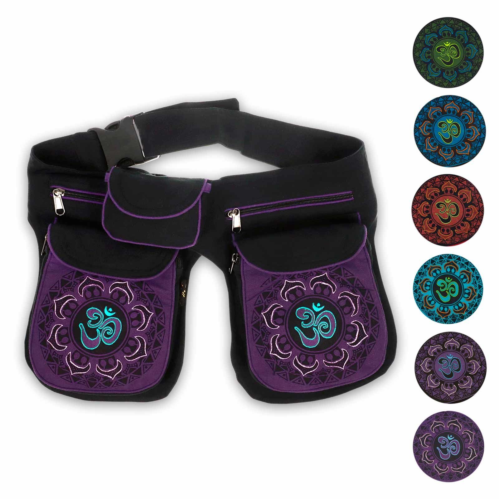 KUNST UND MAGIE Bauchtasche OM Mandala Doppel Bauchtasche Hüfttasche Mandala Gürteltasche Sidebag Schwarz / Lila | Canvas-Taschen