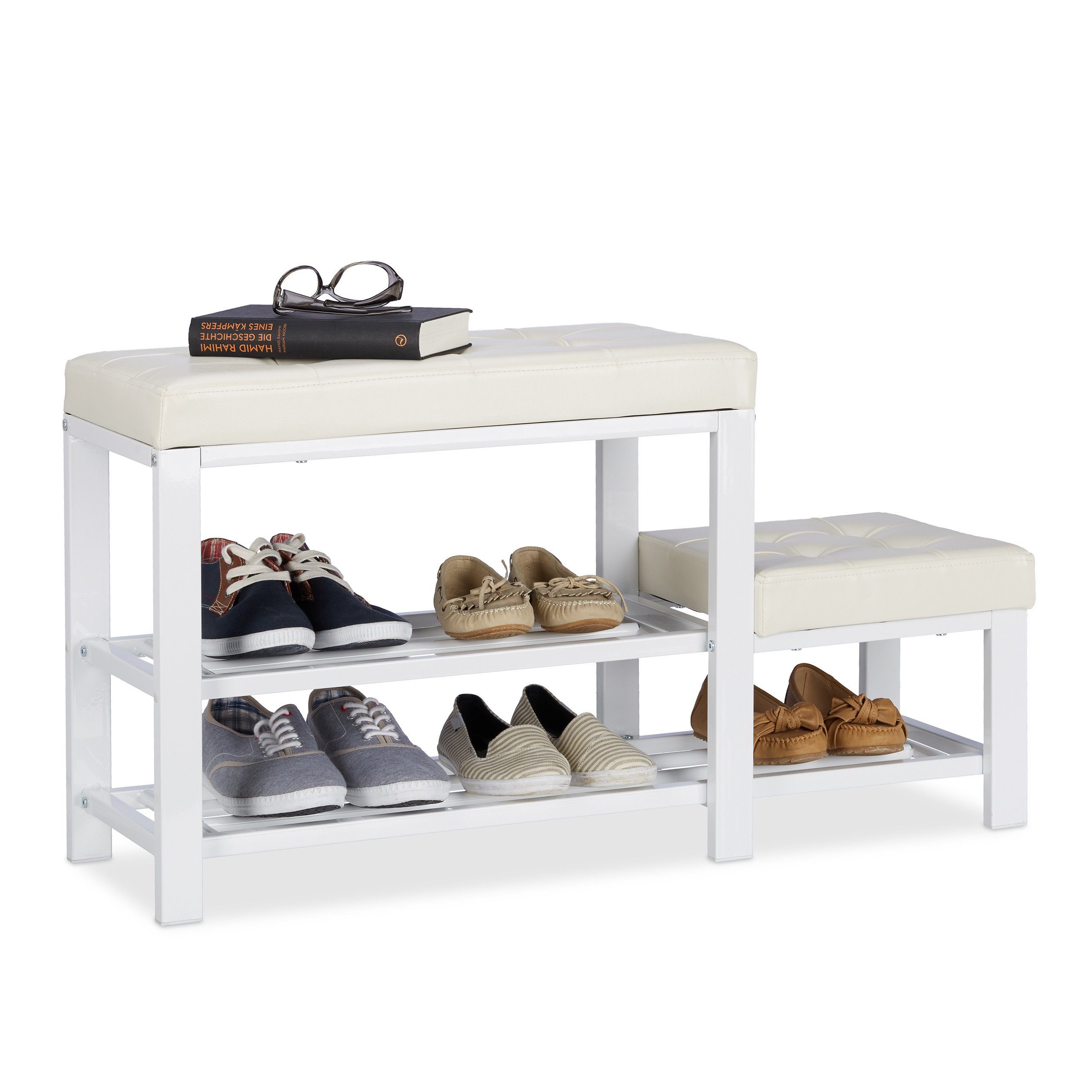 relaxdays Schuhbank mit Hocker (2-St), weiß