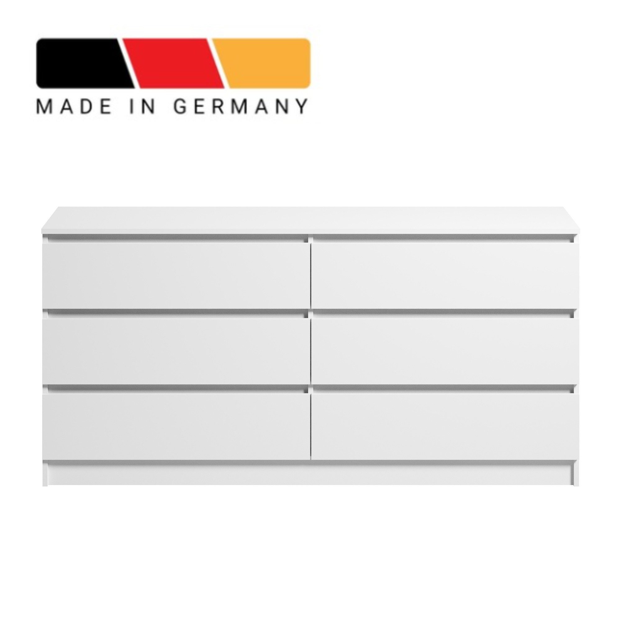 Home Collective Kommode mit 6 Schubladen 95, 120, 140, 160 cm breit Holz Schrank (Highboard Anrichte Schlafzimmer Wohnzimmer Flur Büro Organizer), Kommode 160 cm breit Kommode Sideboard, Weiß