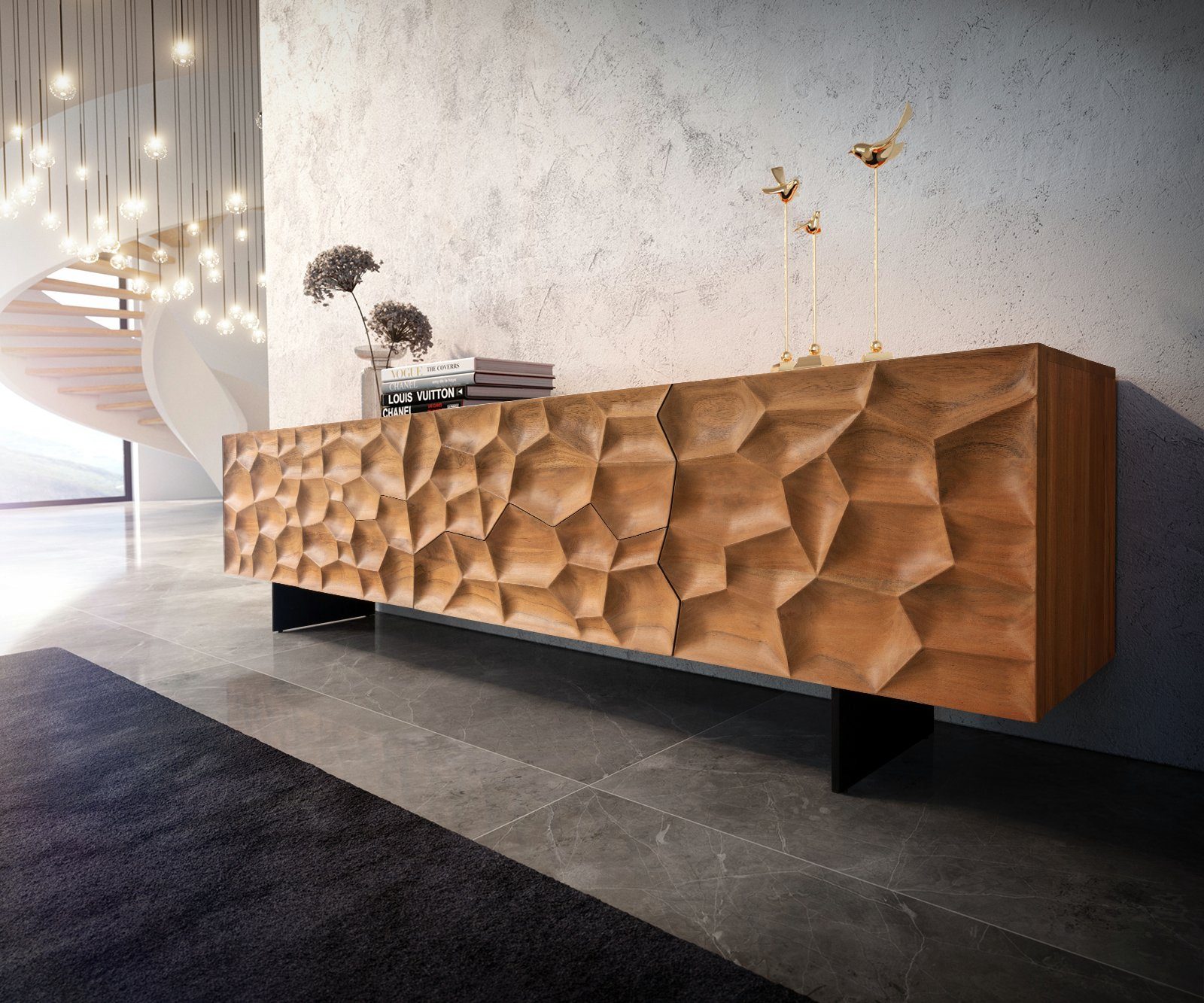 DELIFE Lowboard Solu, Akazie Natur 220 cm 2 Türen 4 Schübe Lowboard 3D-Fron günstig online kaufen