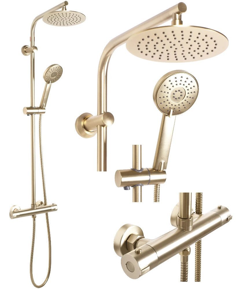 wohnwerk.idee Duschsystem Duschgarnitur mit Thermostat Bliss Matt Gold, 2 Strahlart(en)