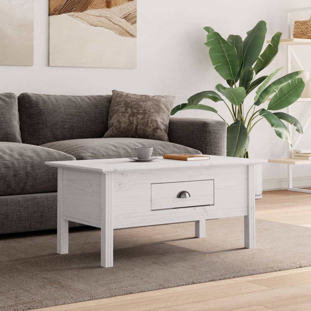 Couchtisch Weißer aus massivem Kiefernholz 100 x 55 x 46 cm