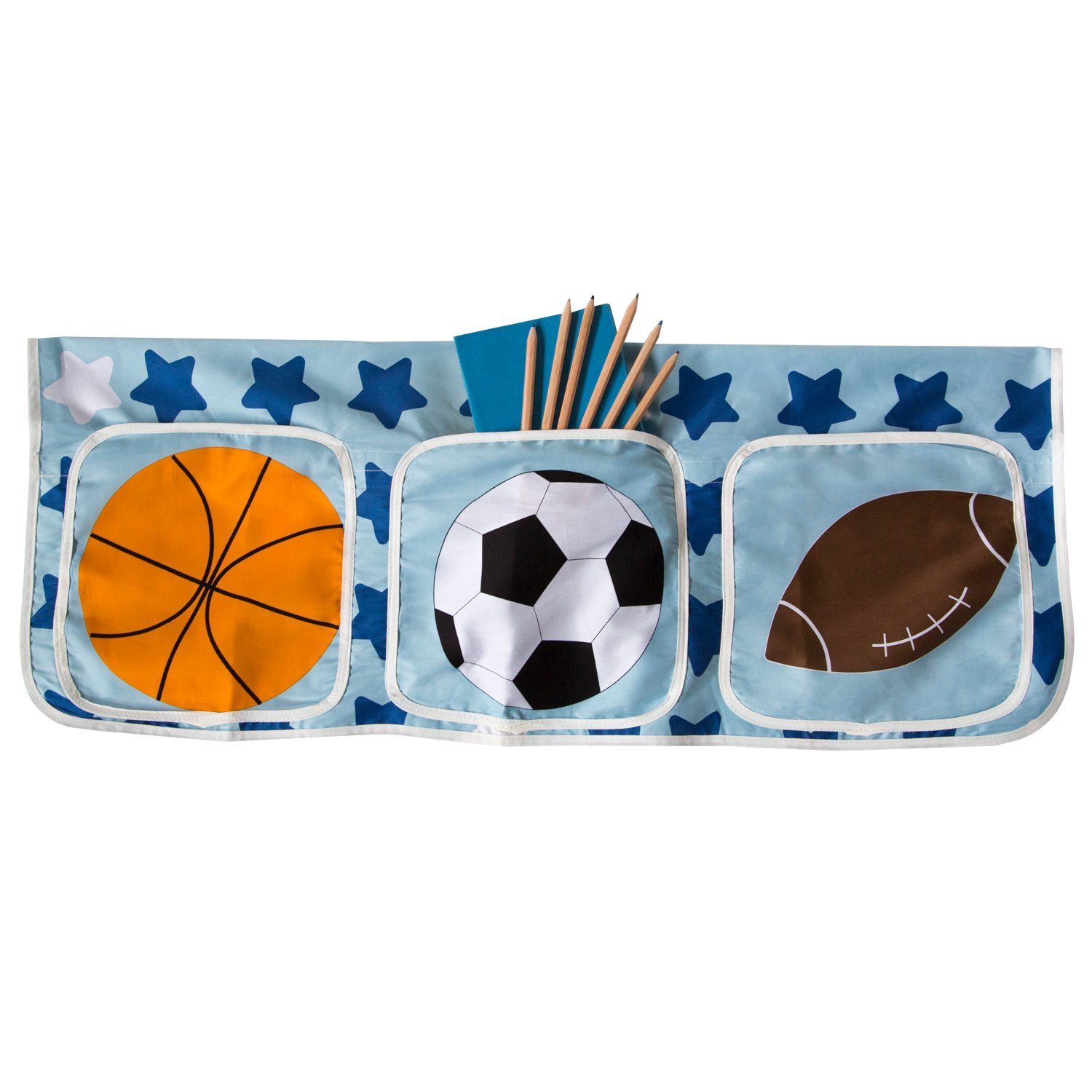 Homestyle4u Betttunnel Stofftasche für Hochbett Bettzubehör Tasche Blau Fußball Sport Treppe