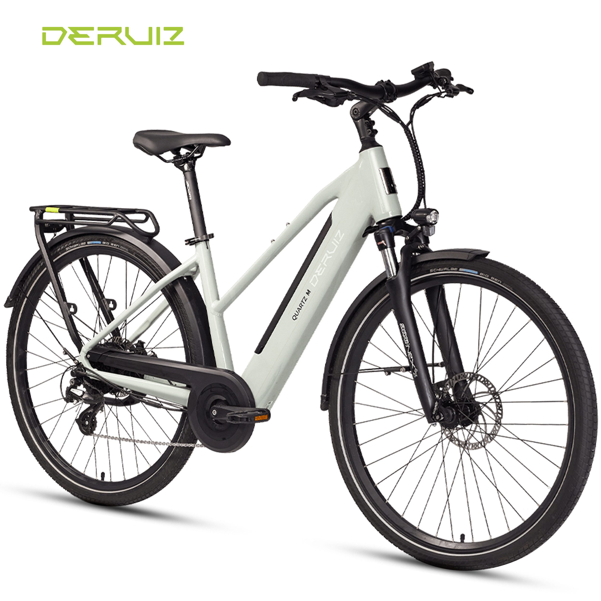 DERUIZ E-Bike Cityrad 28 Zoll, 121 km, 55Nm, Drehmomentsensor, mit Bluetooth, bis zu 140kg, 8 Gang SHIMANO Altus Schaltwerk, Kettenschaltung, Heckmotor, 483 Wh, (Federgabel mit Lockout, TEKTRO Hydr. Scheibenbremsen, 25kg Gepäckträger), 5 Stufen, Trapezrahmen, RH: 44 cm, Elektrofahrrad für Damen Herren