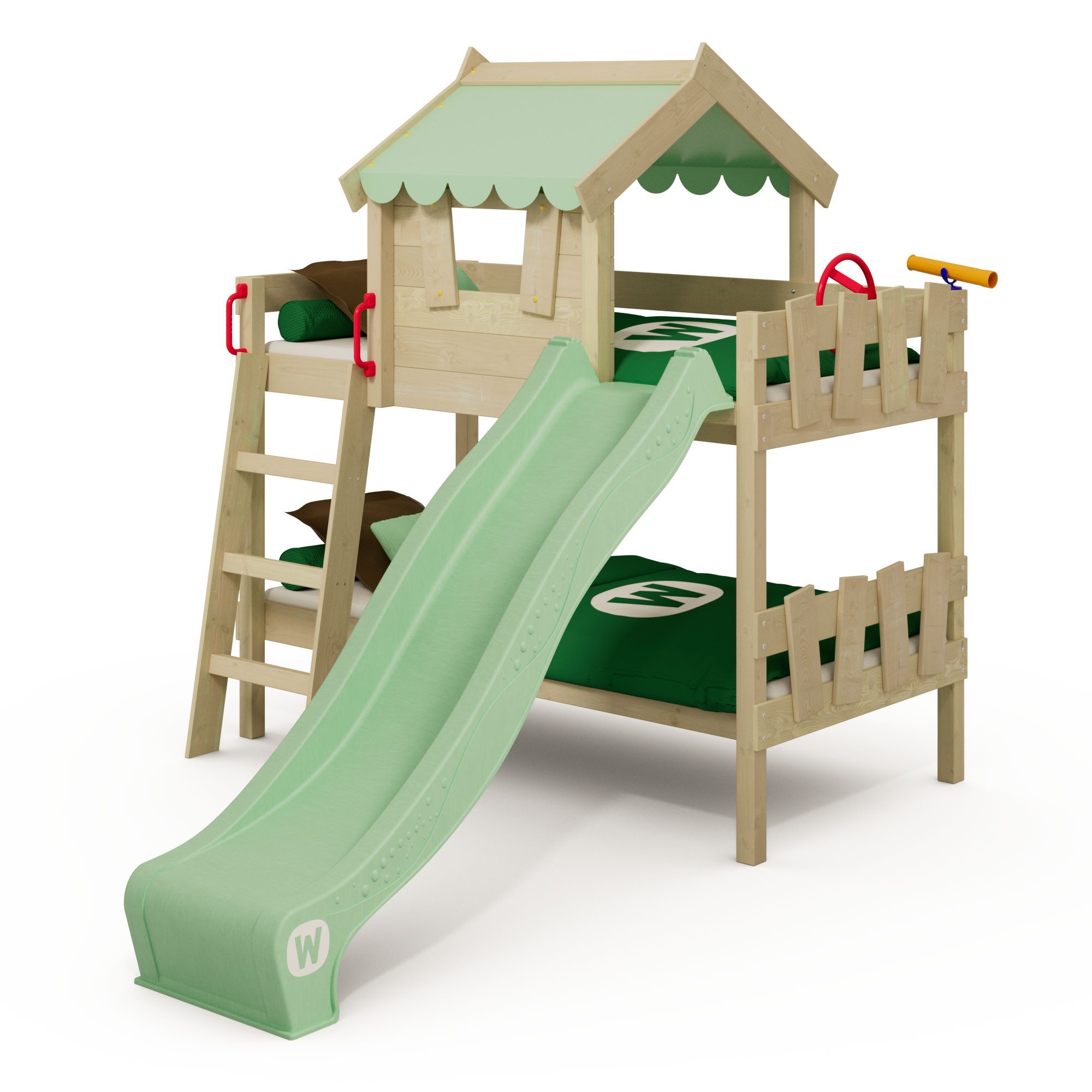 Wickey Kinderbett Crazy Fancy mit Rutsche 90x200 cm – Etagenbett für Kinder (Etagenbett mit Kletterleiter für Kinder), Massivholz