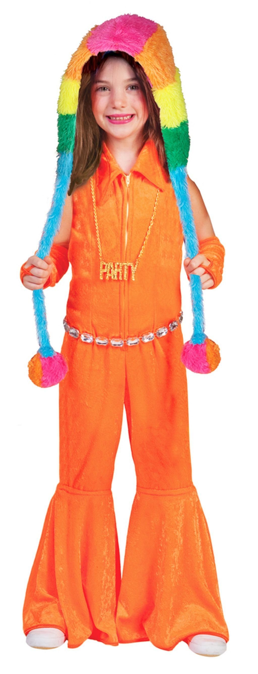 Das Kostümland Kostüm Hippie Girl Disco Anzug für Mädchen - Neon Orange