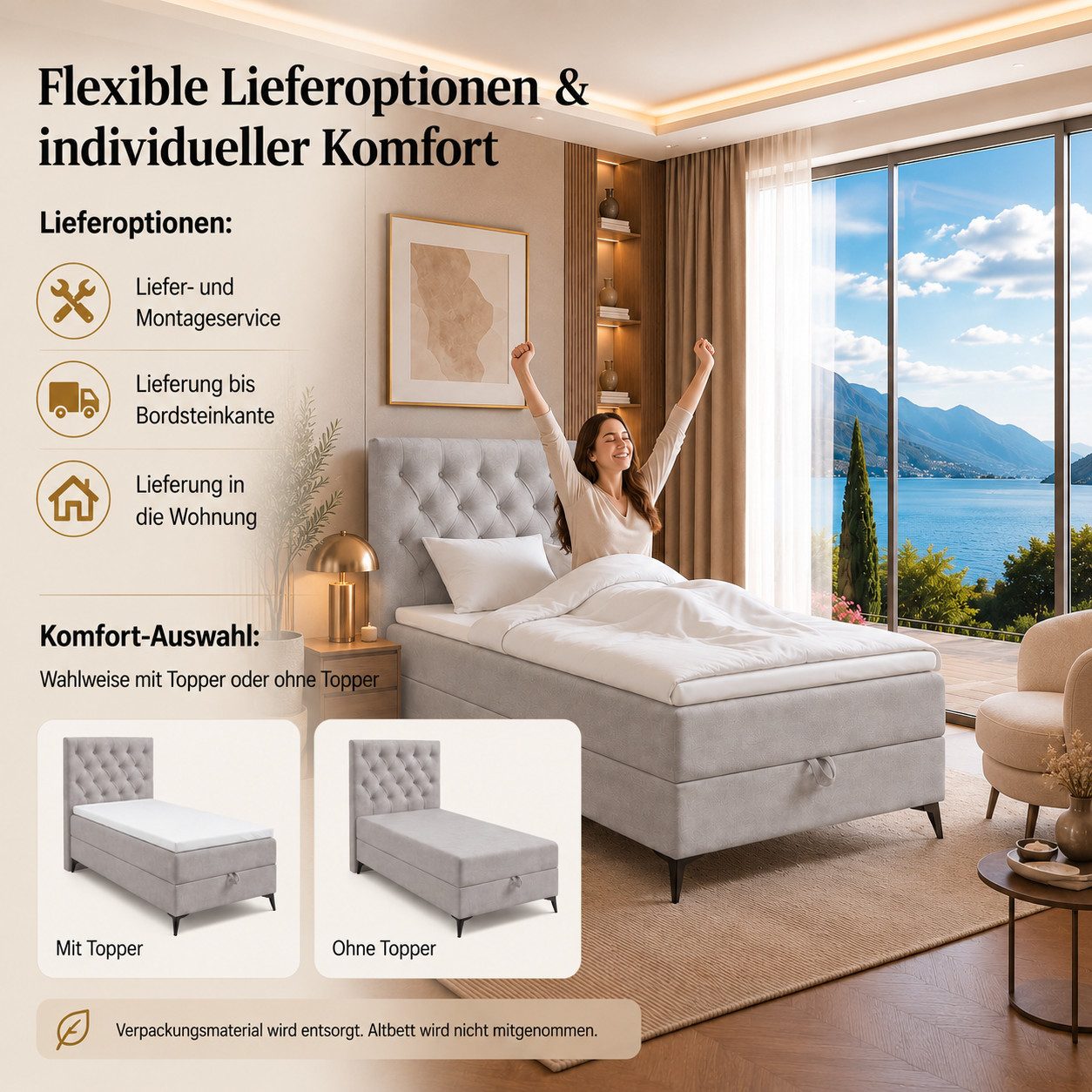 Best for Home Boxspringbett Bett K18 Single SLIM mit Bettkasten und Bonellfederkernmatratze (Einzelbett / Boxspringbett, 1-St., Boxspringbett-Set inklusive Matr – Bild 4 von 5