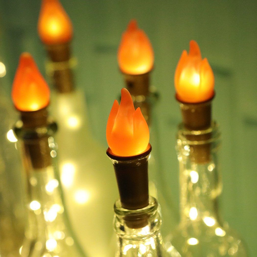 Weinflaschenlampe TUABUR Stück Flamme, Weinflaschen-Korkenlampe mit 6 Lichterkette