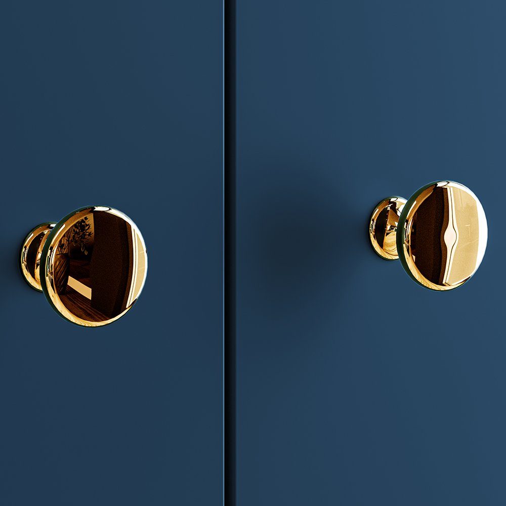 Lomadox Wohnzimmer-Set MONTPELLIER-131, (Mega-Spar-Set, 3-St., 3-tlg), dunkelblau, LED-Beleuchtung, Füße & Griffe goldfarben, mit Couchtisch