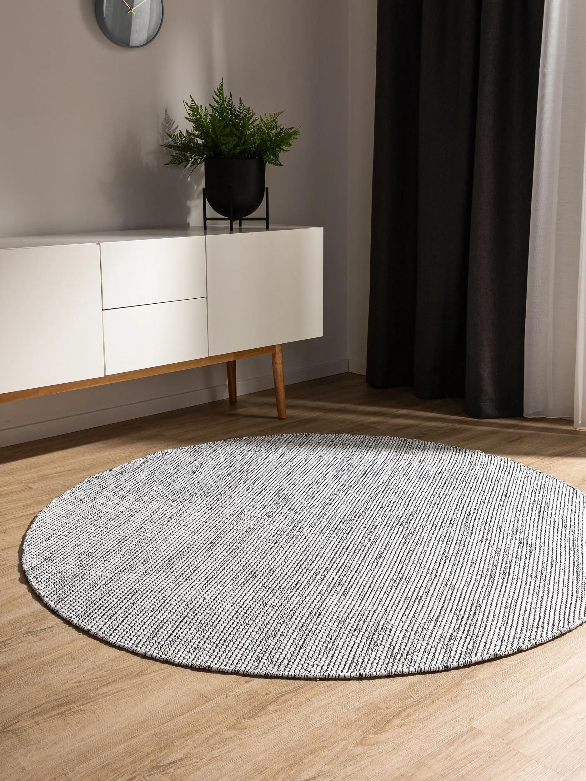 benuta Teppich Ron, rund, Höhe: 5 mm, 100% Baumwollteppich, Minimalistisch, Pflegeleicht, Wohnzimmerteppich