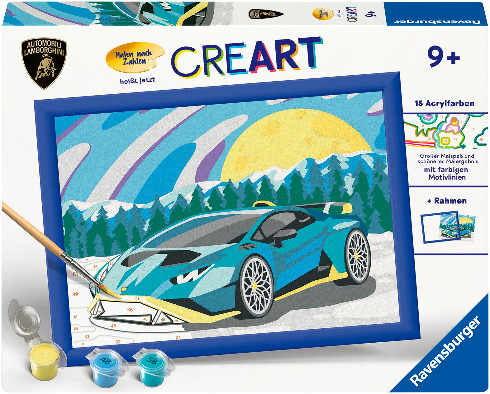 Ravensburger Malen nach Zahlen CreArt, Blauer Lamborghini, Made in Europe