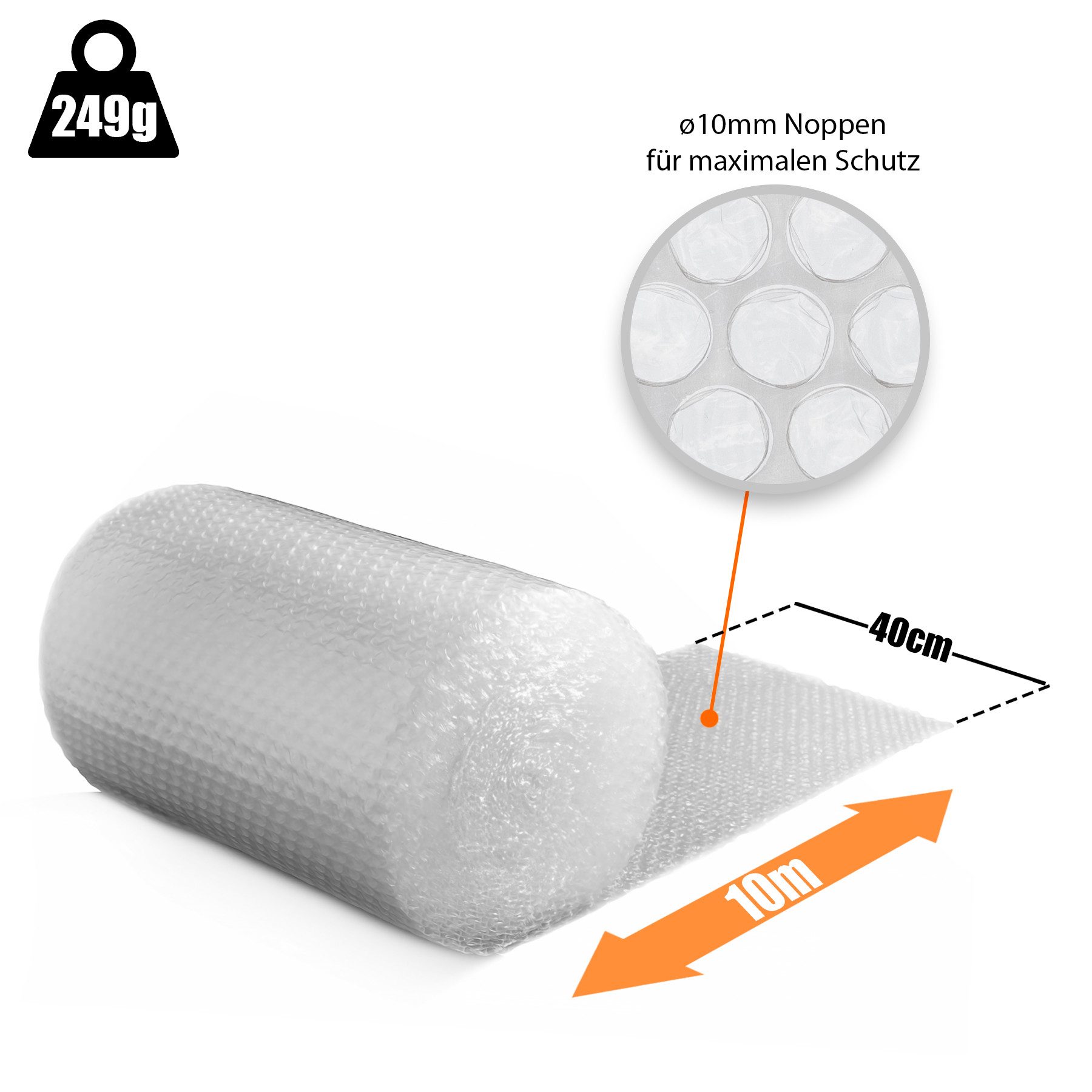 BigDean Protective Film Bubble Wrap Roll 80 µm 3-Ply 10m x 0.40m Ideal for Packaging (Set, 1 pc., Roll), Strong, Robust, Ideal Packaging