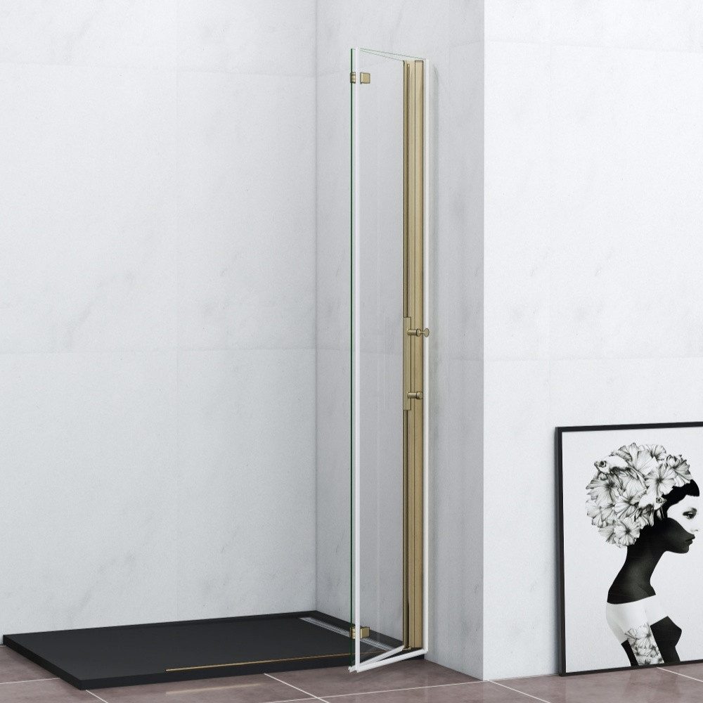 Duschparadies Walk-in-Dusche H:195cm Duschwand Scharniertür Falttür Duschtür Duschabtrennung Gold, Sicherheitsglas – Bild 5 von 5