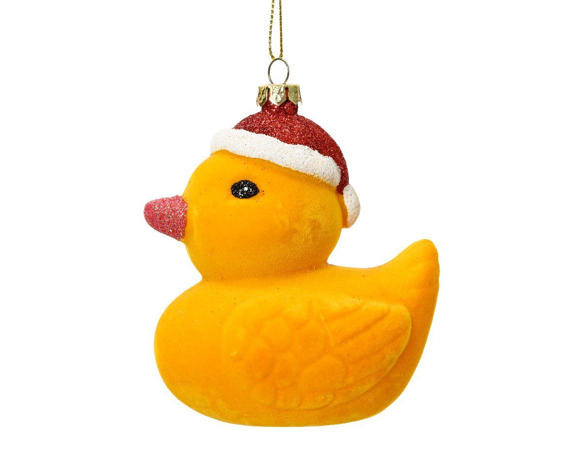 Decoris season decorations Christbaumschmuck, Christbaumschmuck Kunststoff Ente mit Weihnachtsmütze 9cm - Gelb