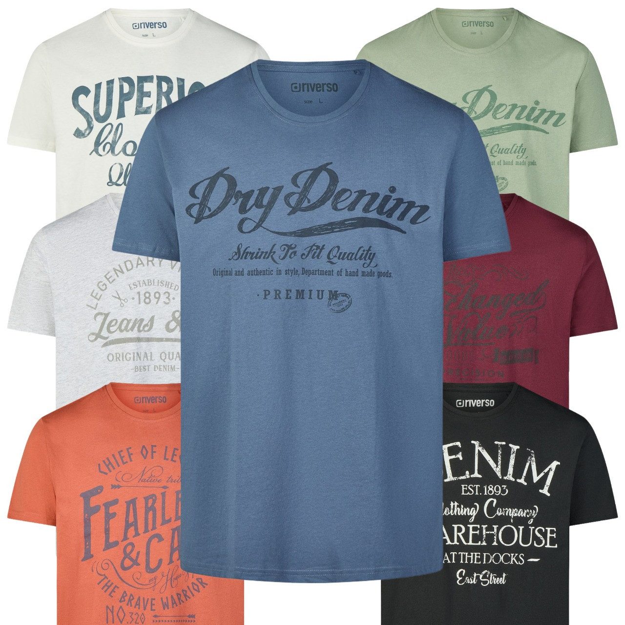 riverso T-Shirt Herren Printshirt RIVLeon Regular Fit (1-tlg) Kurzarm Tee Shirt mit Rundhalsausschnitt aus 100% Baumwolle