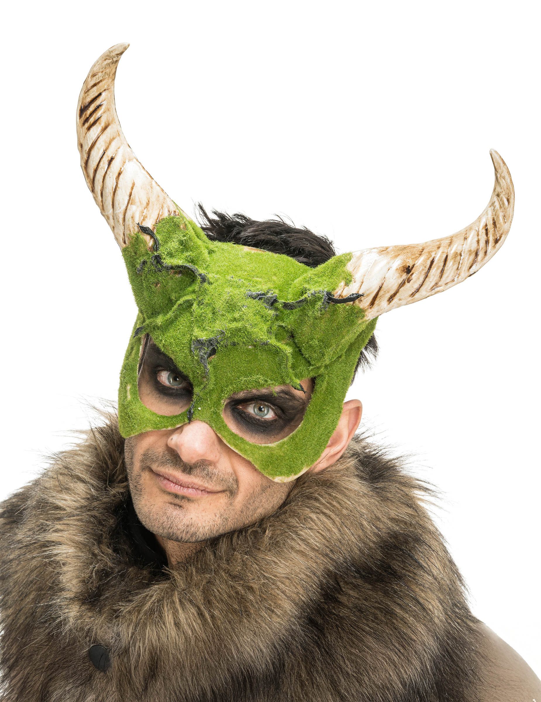 CHAKS Monster-Kostüm Bestien Halbmaske mit Hörnern 3D Schaum Effekt 34cm