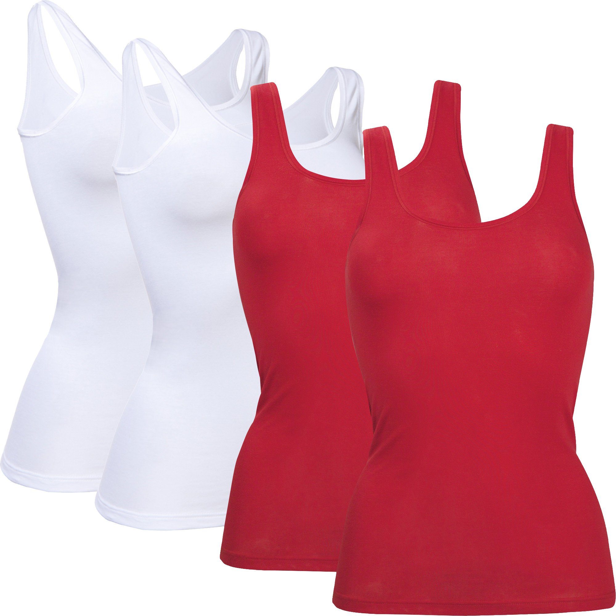 Damen-Unterhemd Unterhemd 4er-Pack weiß/rot Uni conta Feinripp