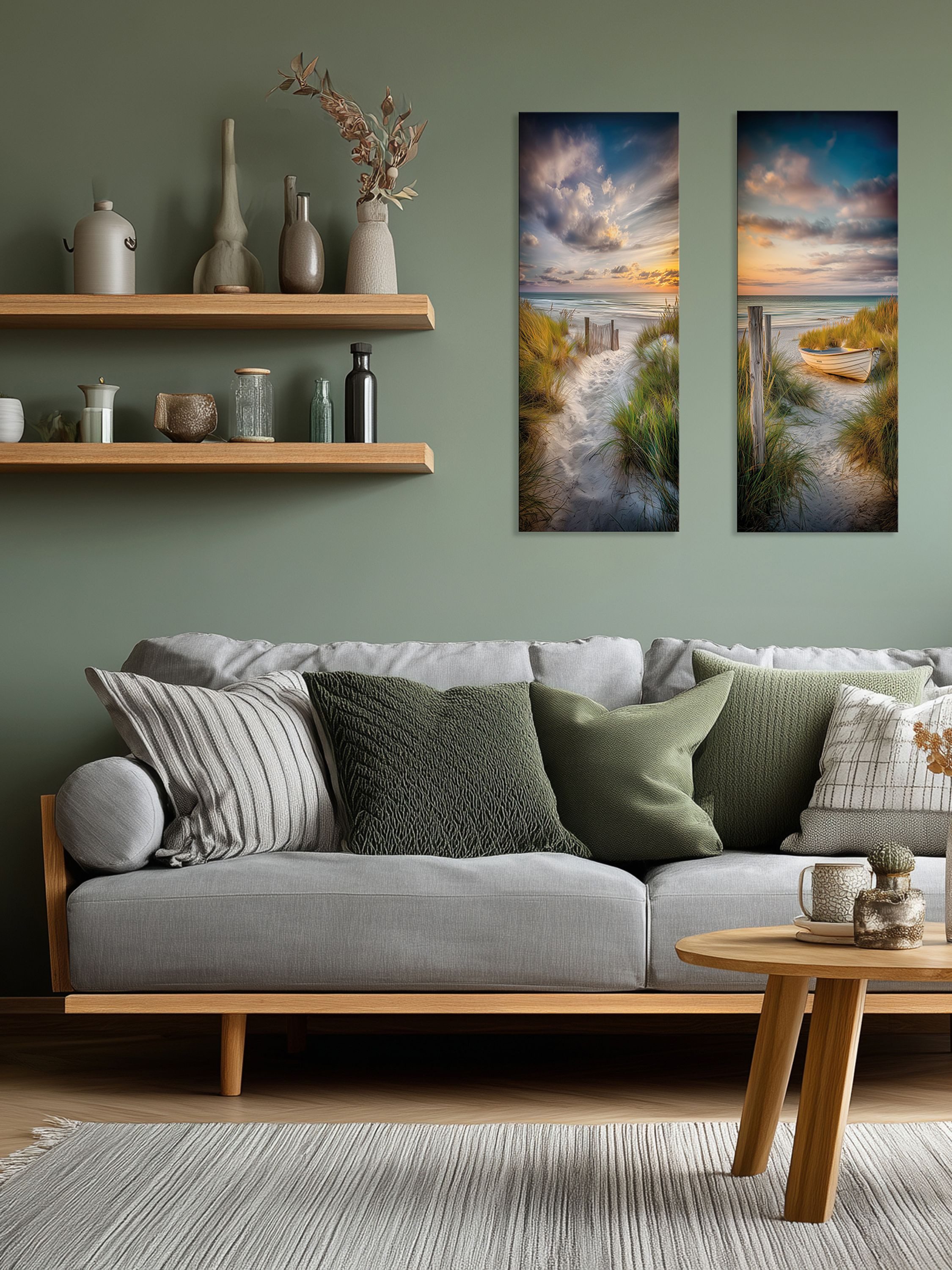 artissimo Glasbild Bild aus Glas 30x80 cm / Wandbild Hochformat / Wanddeko modern, Strand und Meer: Boot im Sonnenuntergang – Bild 3 von 5