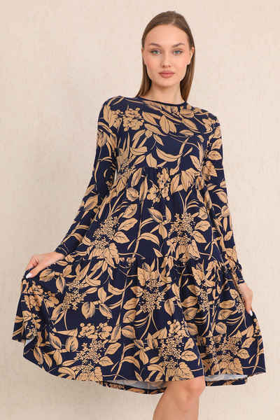 Bongual Midikleid A-Linien-Kleid Stufenkleid geblümt dunkelblau