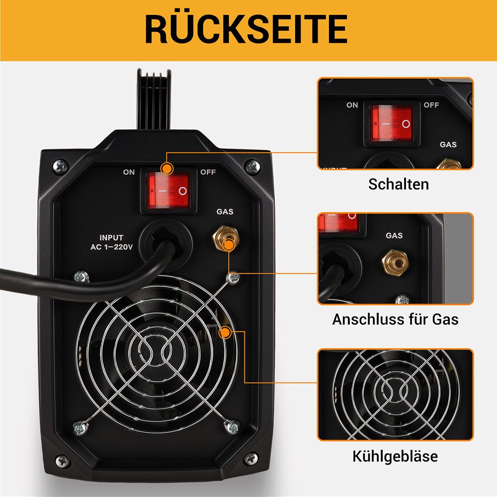 CONENTOOL Elektroschweißgerät 2-in-1 MMA TIG, 10,00 - 200,00 A, Elektrodenhalter, Fülldraht, Schweißbürste