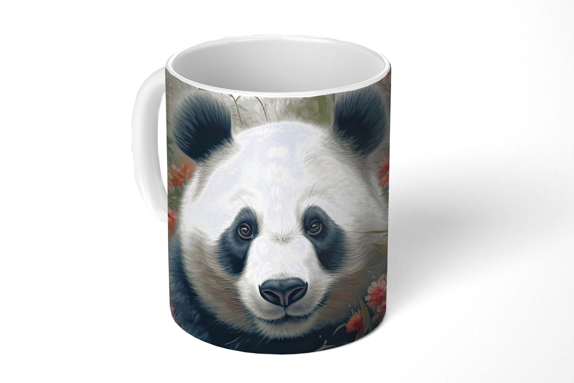 MuchoWow Tasse Panda - Wildtiere - Blumen - Natur, Keramik, Kaffeetassen, Teetasse, Becher, Teetasse, Geschenk