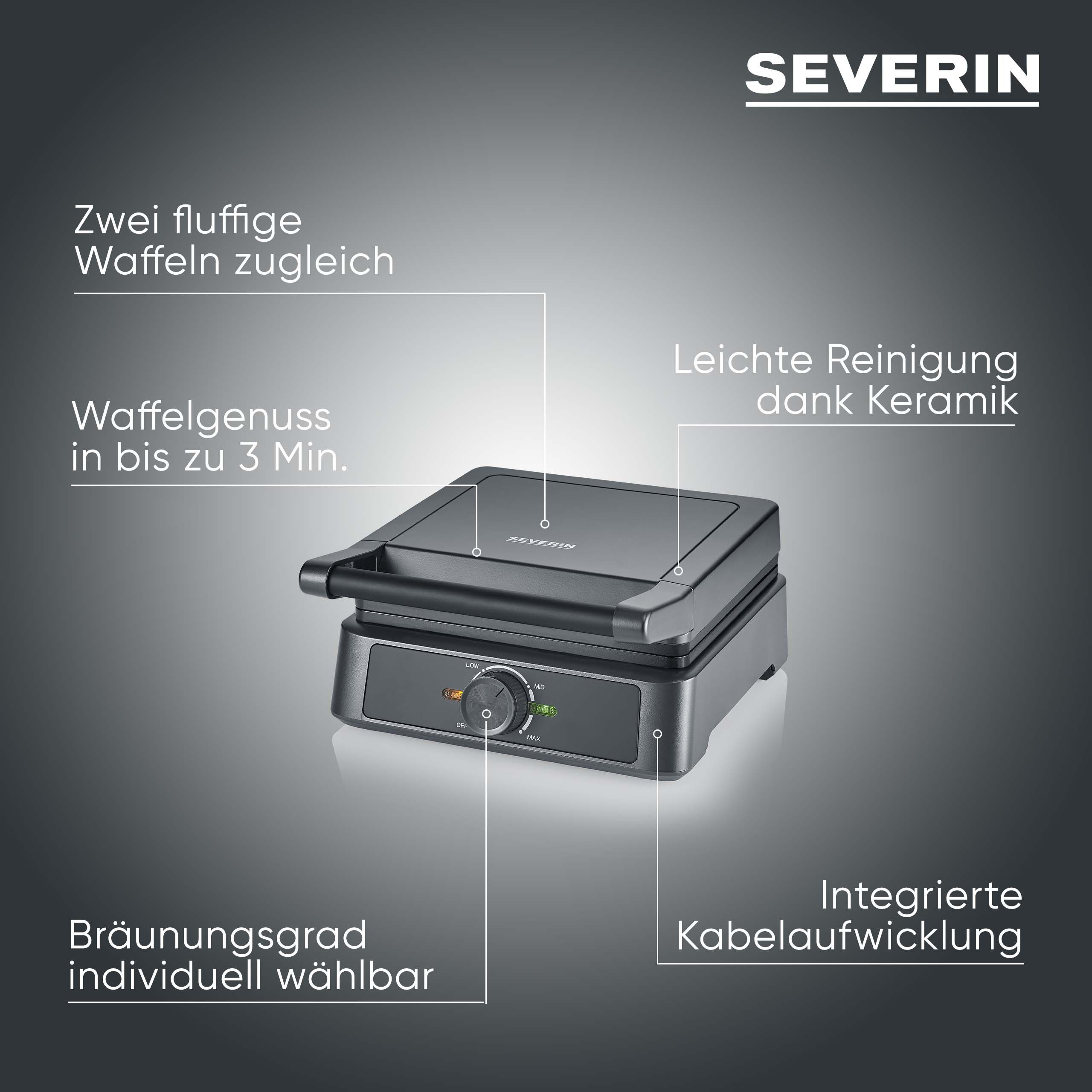 Severin Waffeleisen WA 2125, 1600 W, Belgisches Waffeleisen